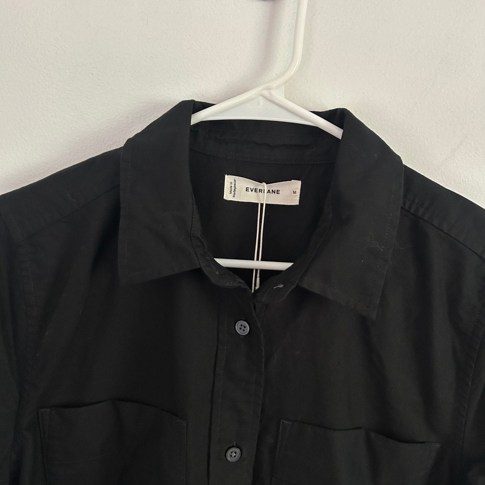 Everlane Womens Black Oxford Short Sleeve Button Front Shirt Dress M Medium New - Picture 3 of 9
